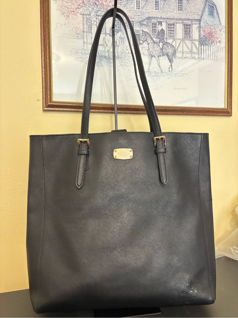 MICHAEL KORS MK Jet Set Large Saffiano North South Shoulder Handbag Tote BLACK